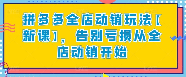 拼多多全店动销玩法【新课】，告别亏损从全店动销开始-夜影资源