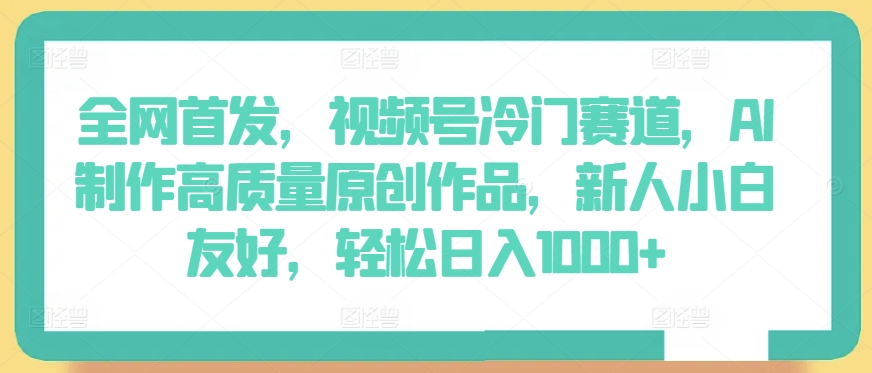 全网首发，视频号冷门赛道，AI制作高质量原创作品，新人小白友好，轻松日入1000+-夜影资源