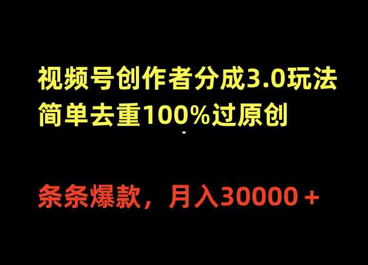 （10002期）视频号创作者分成3.0玩法，简单去重100%过原创，条条爆款，月入30000＋-夜影资源