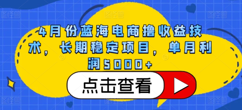 4月份蓝海电商撸收益技术，长期稳定项目，单月利润5000+-夜影资源