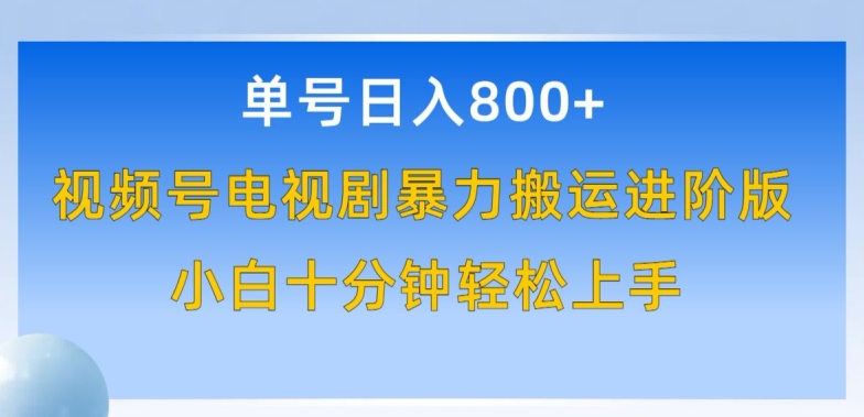 单号日赚800+，视频号电视剧暴力搬运进阶版，100%过原创，小白十分钟也能轻松入手-夜影资源