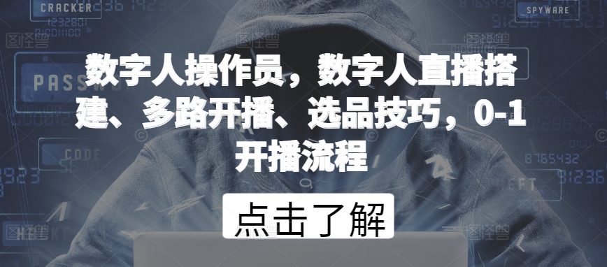 数字人操作员，数字人直播搭建、多路开播、选品技巧，0-1开播流程-夜影资源