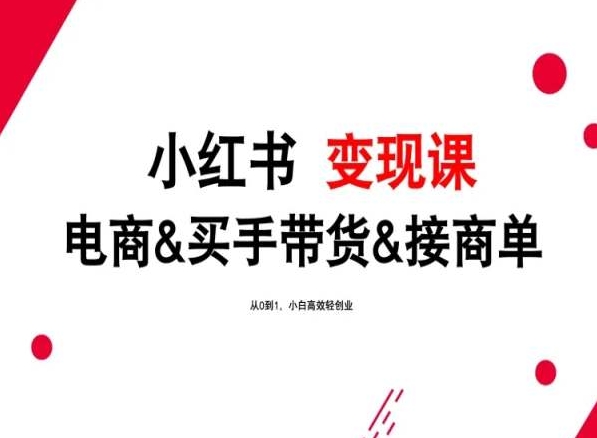 2024年最新小红书变现课，电商&买手带货&接商单，从0到1，小白高效轻创业-夜影资源