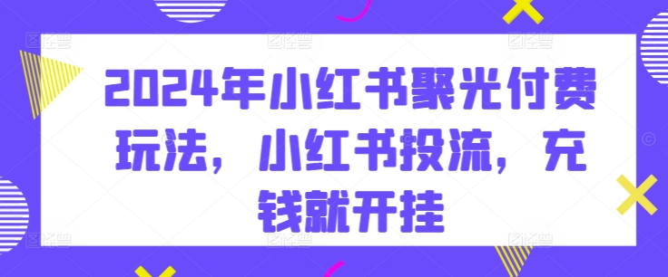 2024年小红书聚光付费玩法，小红书投流，充钱就开挂-夜影资源