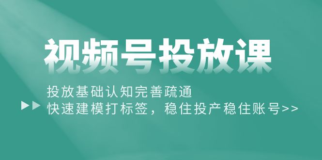 （10205期）视频号投放课：投放基础认知完善疏通，快速建模打标签，稳住投产稳住账号-夜影资源
