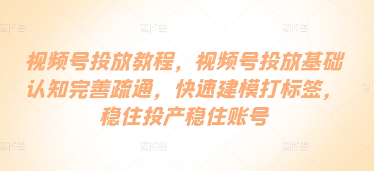 视频号投放教程，​视频号投放基础认知完善疏通，快速建模打标签，稳住投产稳住账号-夜影资源