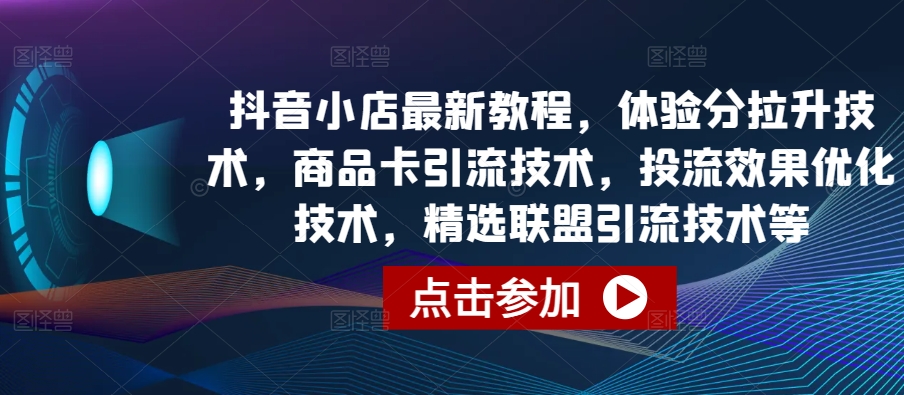 抖音小店最新教程，体验分拉升技术，商品卡引流技术，投流效果优化技术，精选联盟引流技术等-夜影资源