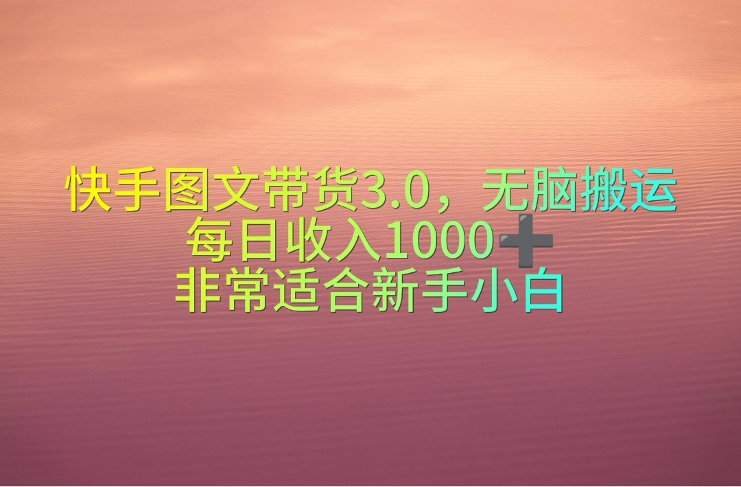 （10252期）快手图文带货3.0，无脑搬运，每日收入1000＋，非常适合新手小白-夜影资源