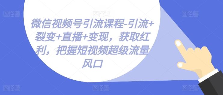 微信视频号引流课程-引流+裂变+直播+变现，获取红利，把握短视频超级流量风口-夜影资源