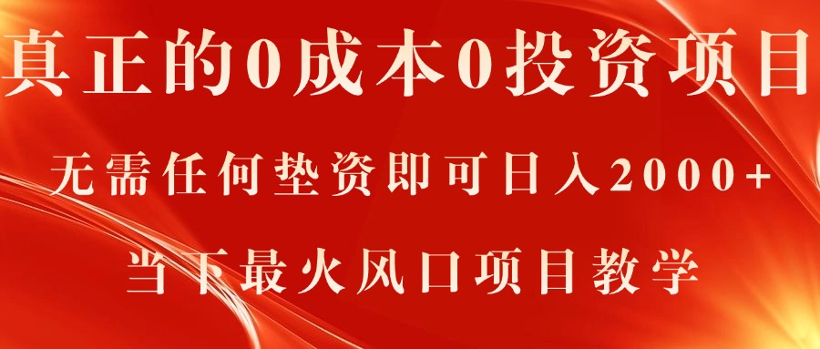 （11387期）真正的0成本0投资项目，无需任何垫资即可日入2000+，当下最火风口项目教学-夜影资源