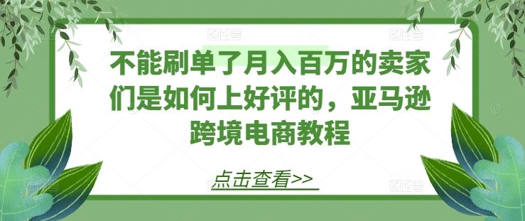 不能刷单了月入百万的卖家们是如何上好评的，亚马逊跨境电商教程-夜影资源
