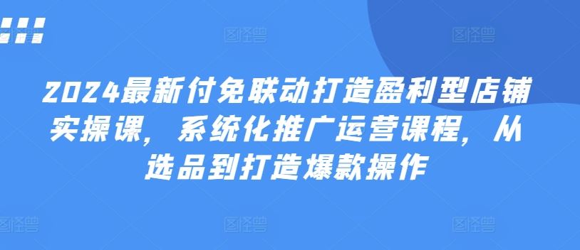 2024最新付免联动打造盈利型店铺实操课，​系统化推广运营课程，从选品到打造爆款操作-夜影资源