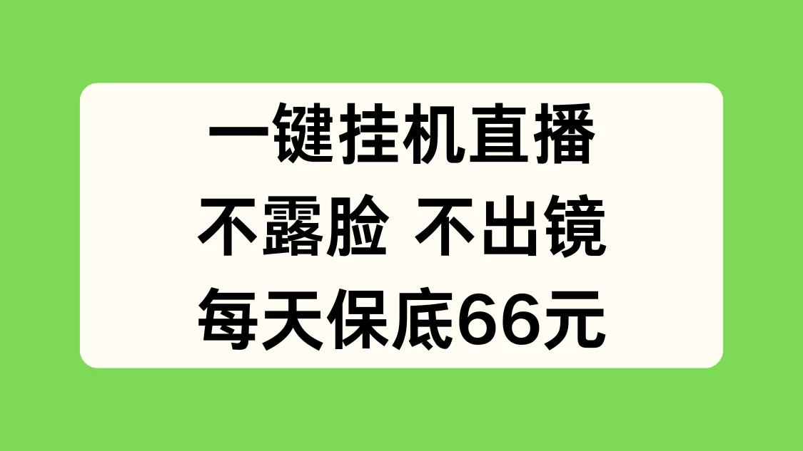 一键挂机直播，不露脸不出境，每天保底66元-夜影资源