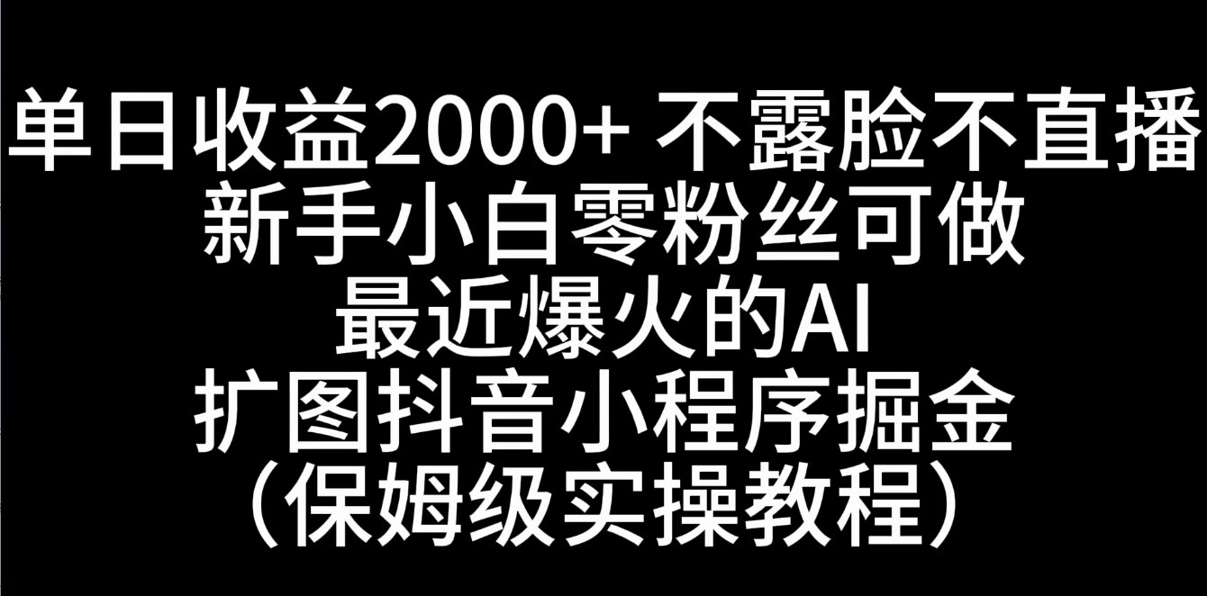 单日收益2000+，不露脸，不直播，新手小白零粉丝可操作最近爆火的AI扩图抖音小程序掘金（保姆级实操教程）-夜影资源