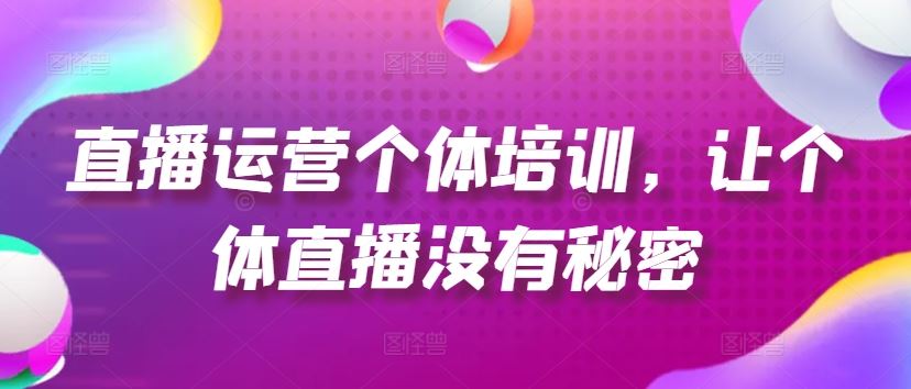 直播运营个体培训，让个体直播没有秘密，起号、货源、单品打爆、投流等玩法-夜影资源