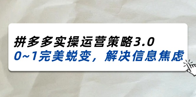 （11658期）2024_2025拼多多实操运营策略3.0，0~1完美蜕变，解决信息焦虑（38节）-夜影资源
