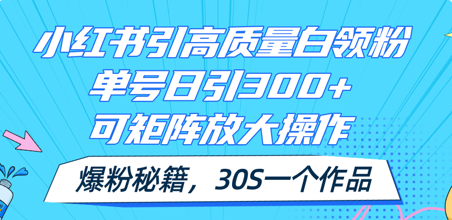 （11692期）小红书引高质量白领粉，单号日引300+，可放大操作，爆粉秘籍！30s一个作品-夜影资源