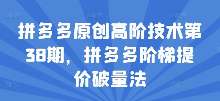 拼多多原创高阶技术第38期，拼多多阶梯提价破量法-夜影资源
