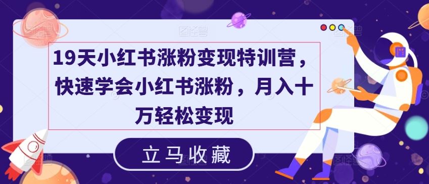 19天小红书涨粉变现特训营，快速学会小红书涨粉，月入十万轻松变现-夜影资源