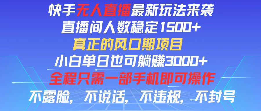 （11792期）快手无人直播全新玩法，直播间人数稳定1500+，小白单日也可躺赚3000+，…-夜影资源