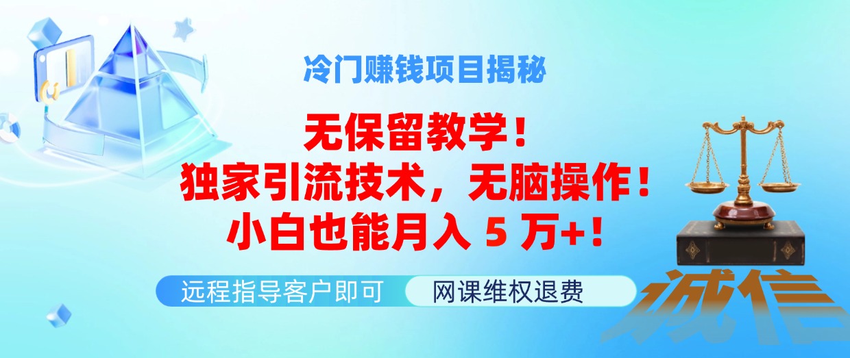 （11864期）冷门赚钱项目无保留教学！独家引流技术，无脑操作！小白也能月入5万+！-夜影资源