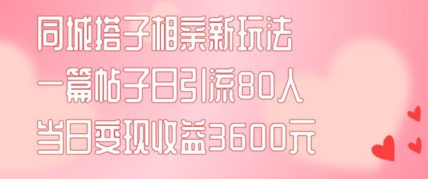 同城搭子相亲新玩法一篇帖子引流80人当日变现3600元(项目教程+实操教程)【揭秘】-夜影资源