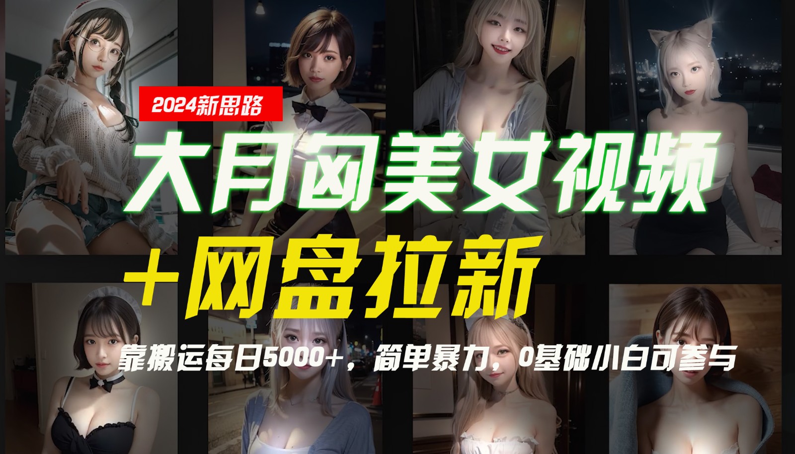 【新思路】大月匈美女视频+网盘拉新，靠搬运每日5000+，简单暴力，0基础小白可参与-夜影资源