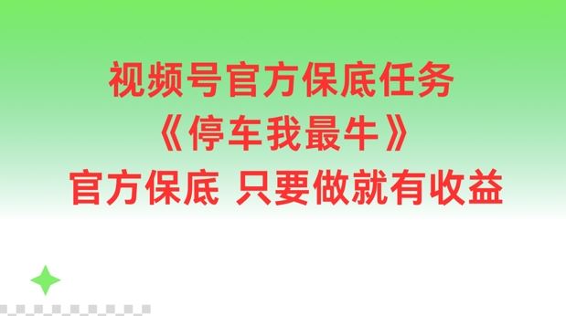 视频号官方保底任务，停车我最牛，官方保底只要做就有收益【揭秘】-夜影资源