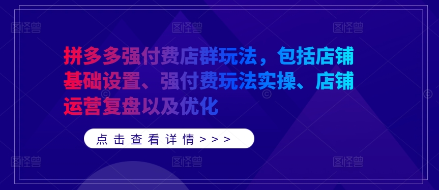 拼多多强付费店群玩法，包括店铺基础设置、强付费玩法实操、店铺运营复盘以及优化-夜影资源