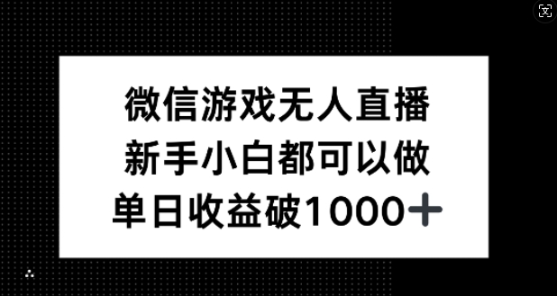 微信游戏无人直播，新手小白都可以做，单日收益破1k【揭秘】-夜影资源