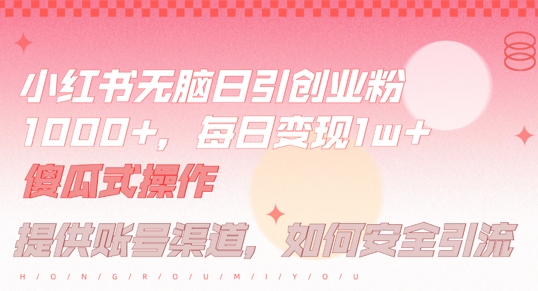 小红书无脑每日引流创业粉500+，小白每天只花半小时，躺赚长尾收益【揭秘】-夜影资源