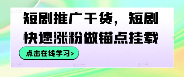 短剧推广干货，短剧快速涨粉做锚点挂载-夜影资源